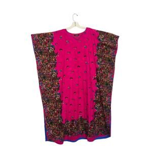 J. Peterman Company Kaftan Maxi Dress Muumuu Printed Magenta Floral Women OS